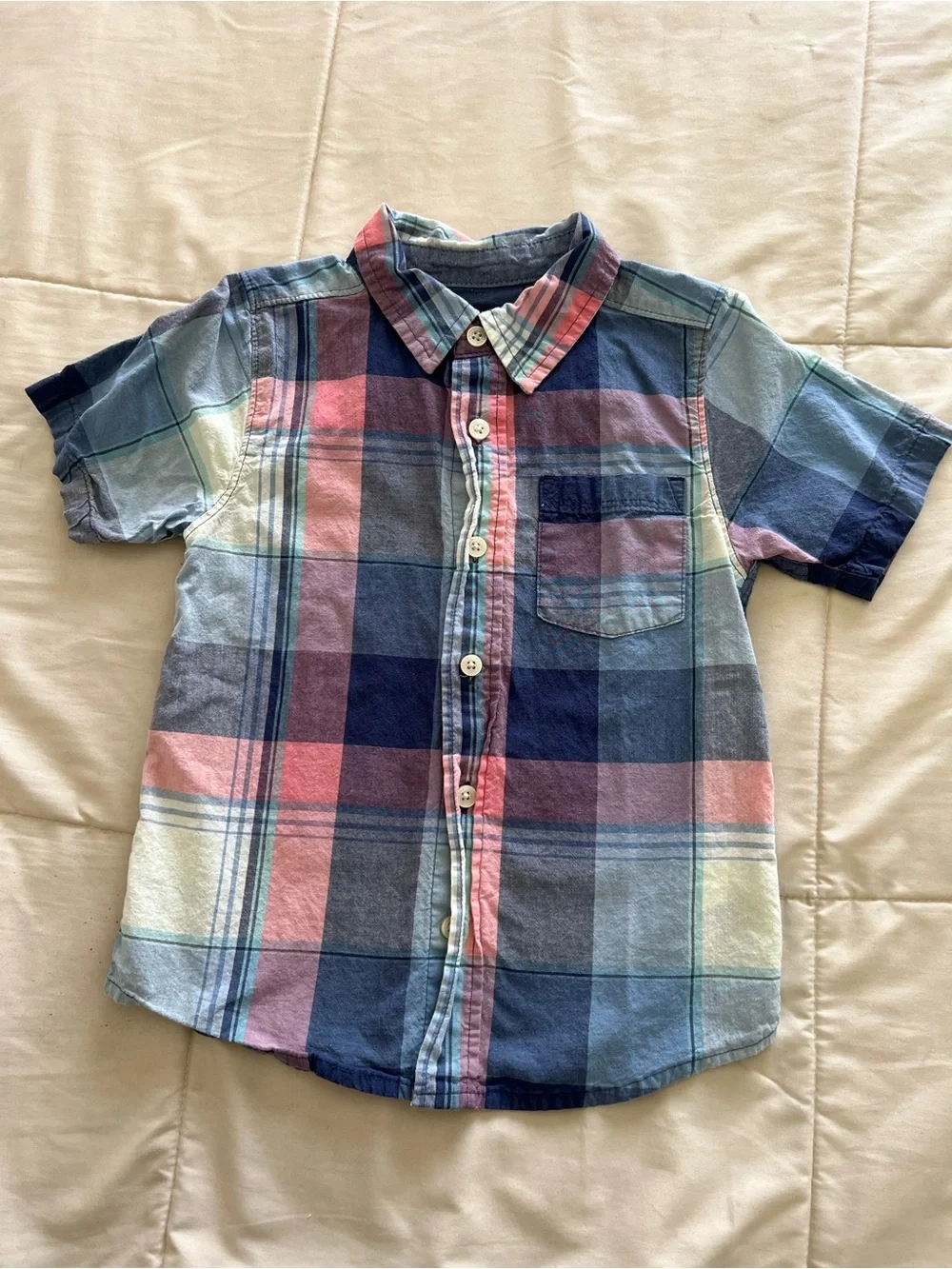 OshKosh B'gosh Short-Sleeve Plaid Button-Down Shirt - Pink & Blue